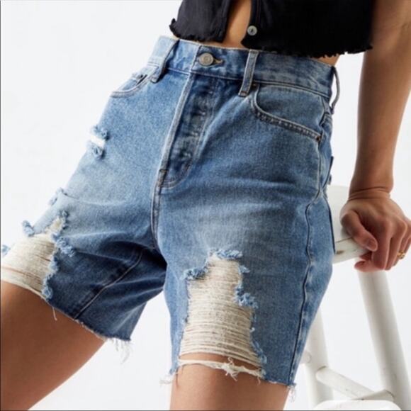 PACSUN distressed high rise boy short cutoffs button fly jean shorts size 25 - Picture 3 of 6